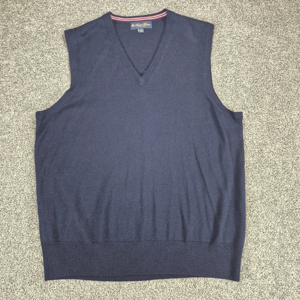 Brooks Brothers Sweater Vest Mens Large Navy Blue Merino Wool Italian Yarn